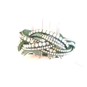 NWT WOMENS VELVET BRAIDED STRAP OLIVE GREEN WITH CLEAR RINESTONES NWT